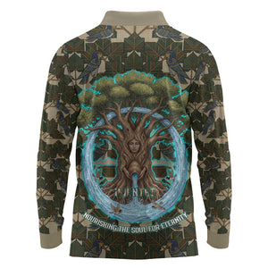 Imentet Egyptian Long Sleeve Polo Shirt with Eye of Horus and Eternal Tree in Afterlife