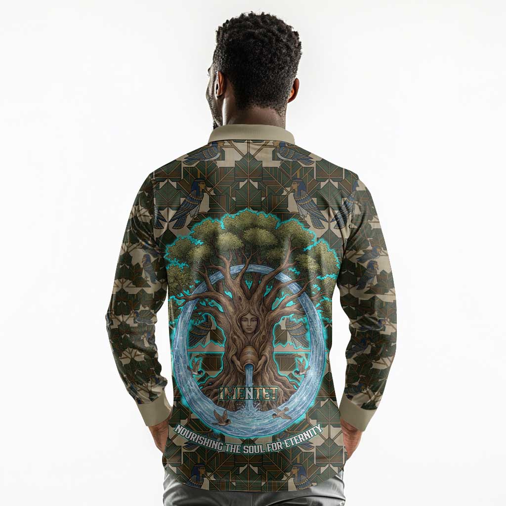 Imentet Egyptian Long Sleeve Polo Shirt with Eye of Horus and Eternal Tree in Afterlife