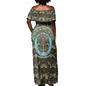 Imentet Egyptian Off Shoulder Maxi Dress with Eye of Horus and Eternal Tree in Afterlife