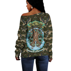Imentet Egyptian Off Shoulder Sweater with Eye of Horus and Eternal Tree in Afterlife