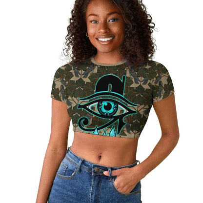 Imentet Egyptian Raglan Cropped T shirt with Eye of Horus and Eternal Tree in Afterlife