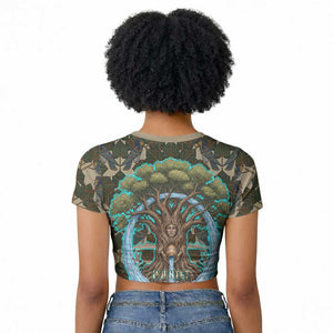 Imentet Egyptian Raglan Cropped T shirt with Eye of Horus and Eternal Tree in Afterlife