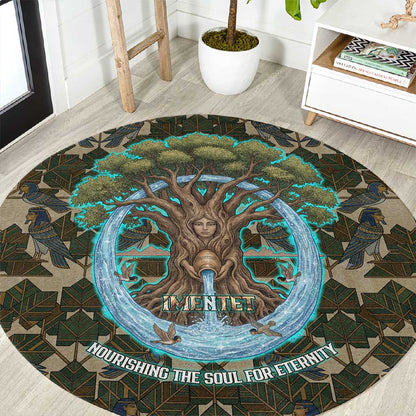Imentet Egyptian Round Carpet with Eye of Horus and Eternal Tree in Afterlife