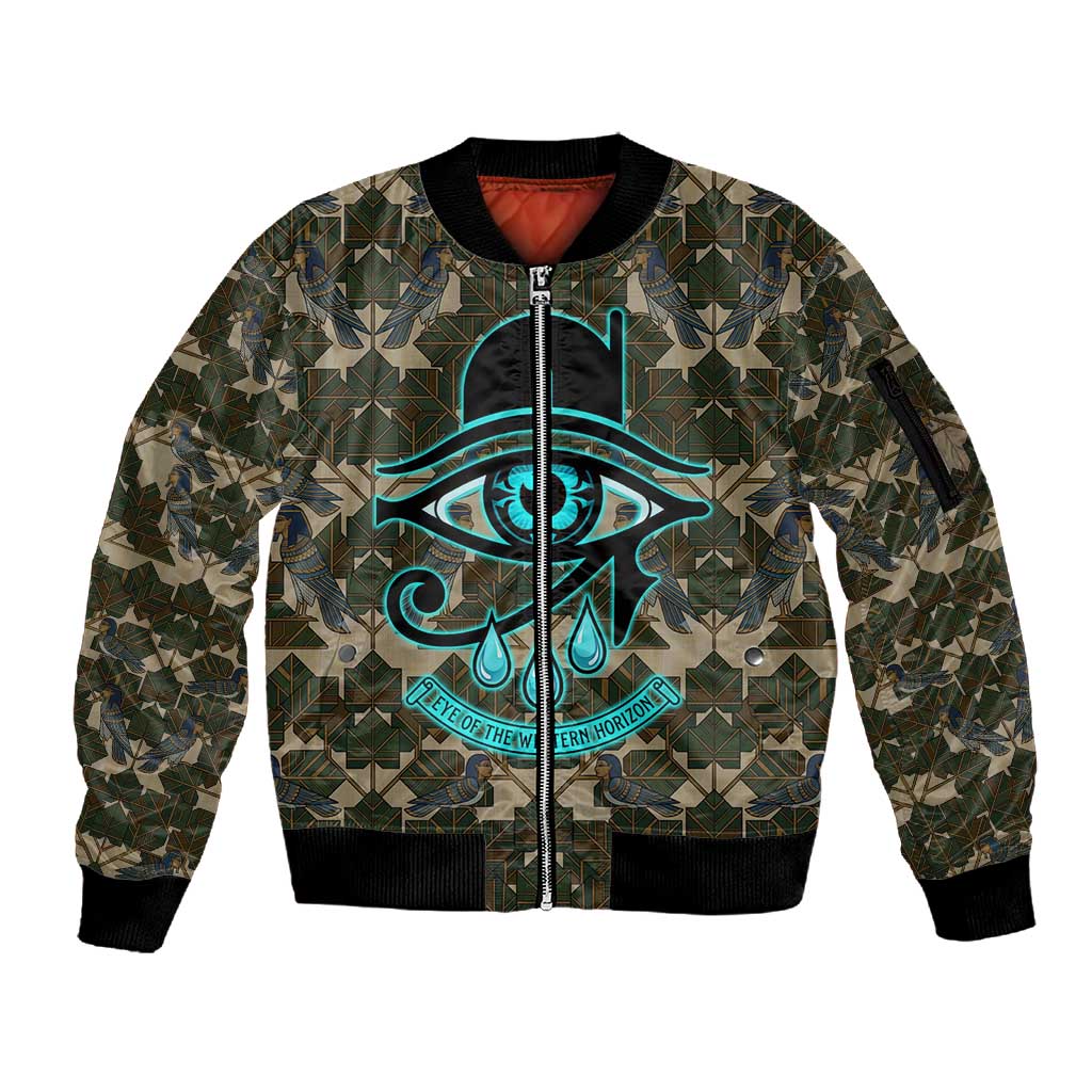 Imentet Egyptian Sleeve Zip Bomber Jacket with Eye of Horus and Eternal Tree in Afterlife