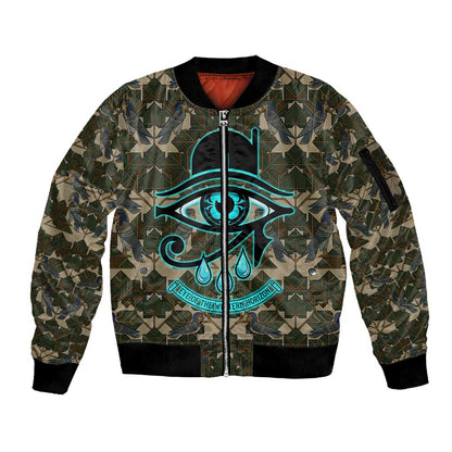 Imentet Egyptian Sleeve Zip Bomber Jacket with Eye of Horus and Eternal Tree in Afterlife