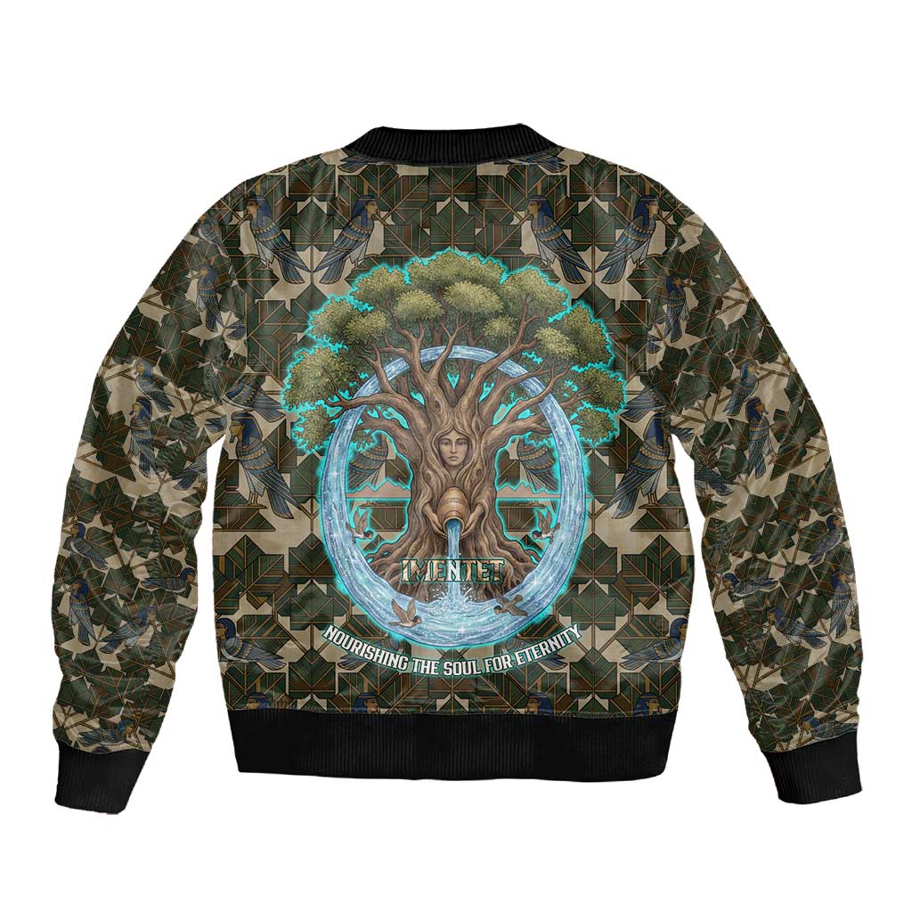 Imentet Egyptian Sleeve Zip Bomber Jacket with Eye of Horus and Eternal Tree in Afterlife