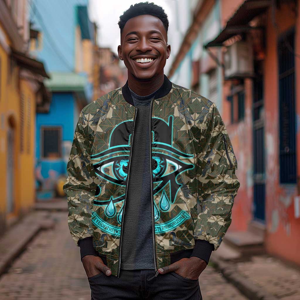 Imentet Egyptian Sleeve Zip Bomber Jacket with Eye of Horus and Eternal Tree in Afterlife