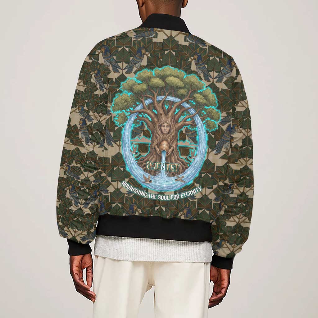 Imentet Egyptian Sleeve Zip Bomber Jacket with Eye of Horus and Eternal Tree in Afterlife