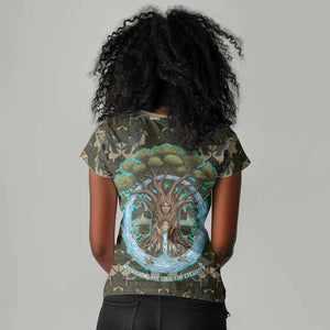 Imentet Egyptian Women V-Neck T-Shirt with Eye of Horus and Eternal Tree in Afterlife