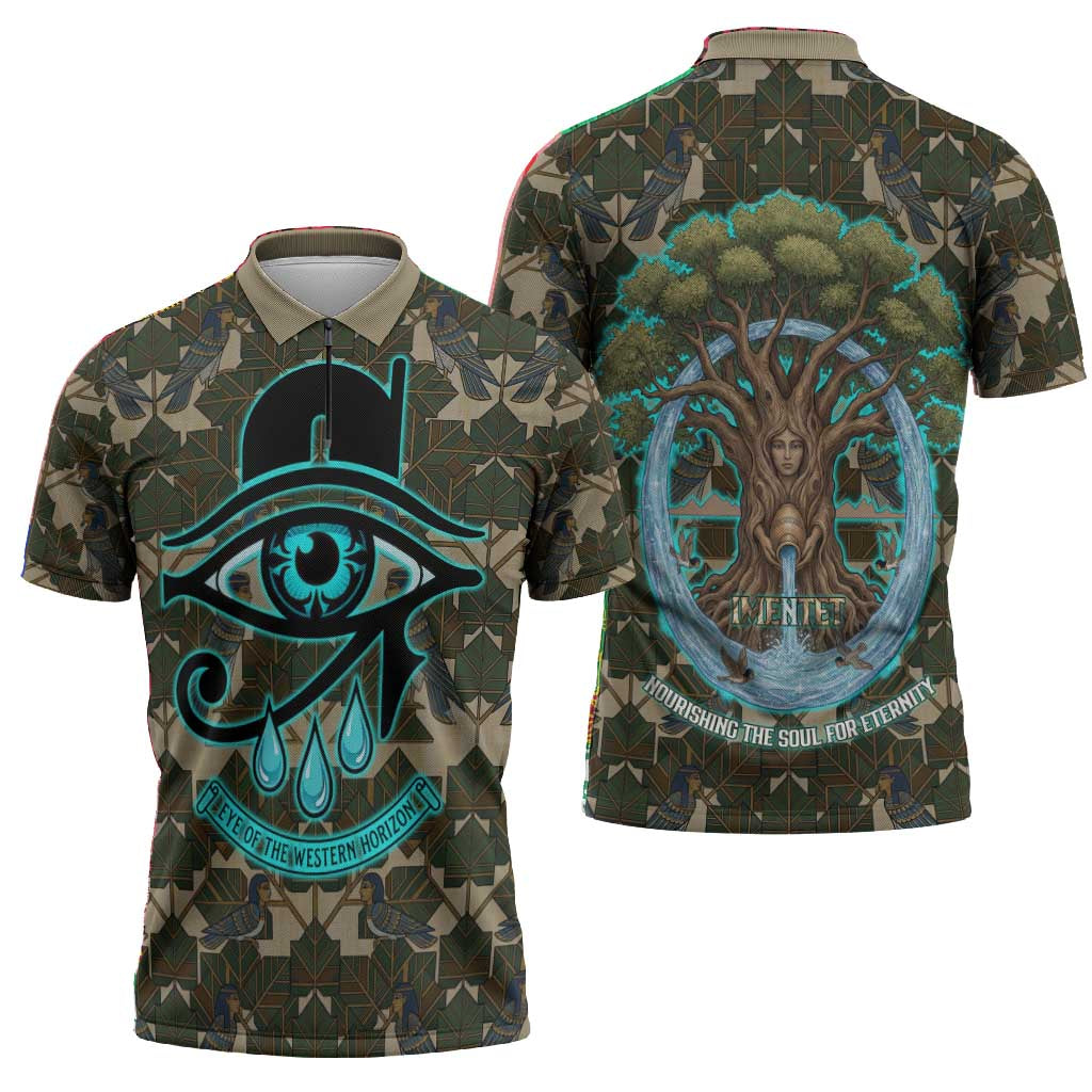 Imentet Egyptian Zipper Polo Shirt with Eye of Horus and Eternal Tree in Afterlife