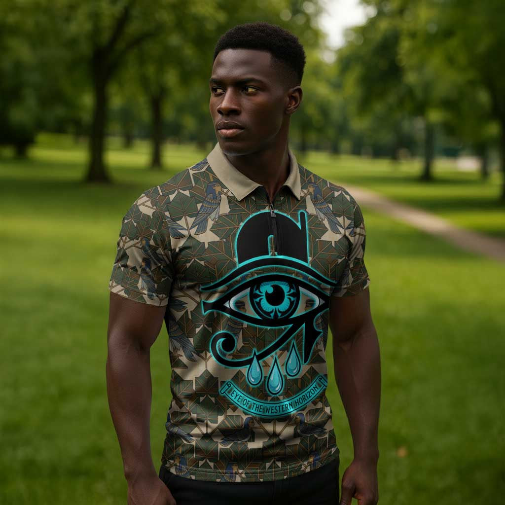 Imentet Egyptian Zipper Polo Shirt with Eye of Horus and Eternal Tree in Afterlife