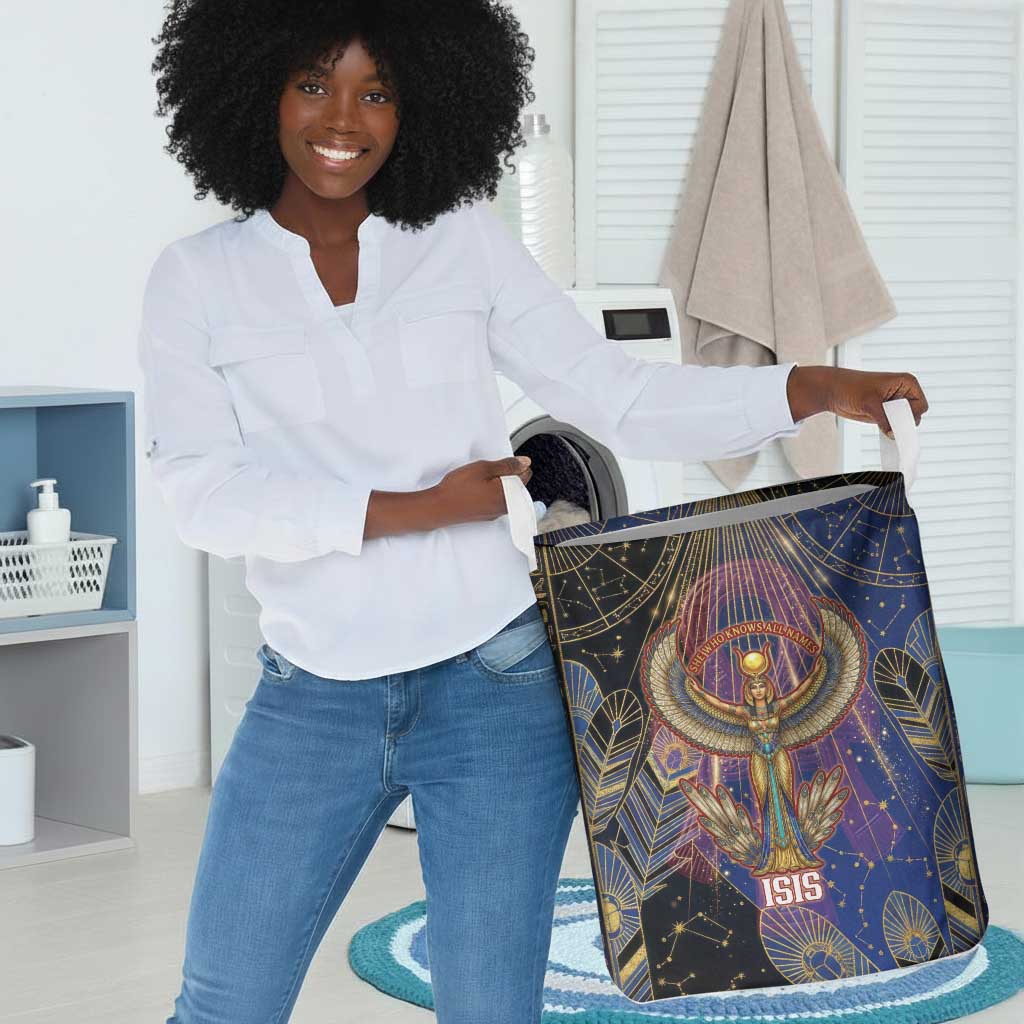 Isis Ankh Symbol Laundry Basket with Celestial Wings in Ancient Egyptian Cosmic
