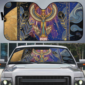 Isis Ankh Symbol Auto Sun Shade with Celestial Wings in Ancient Egyptian Cosmic