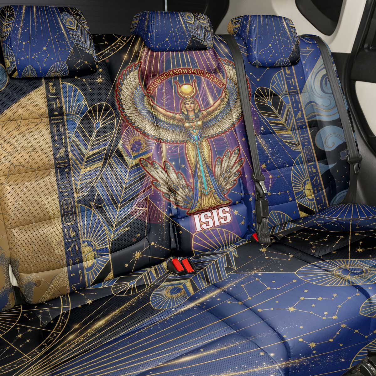 Isis Ankh Symbol Back Car Seat Cover with Celestial Wings in Ancient Egyptian Cosmic