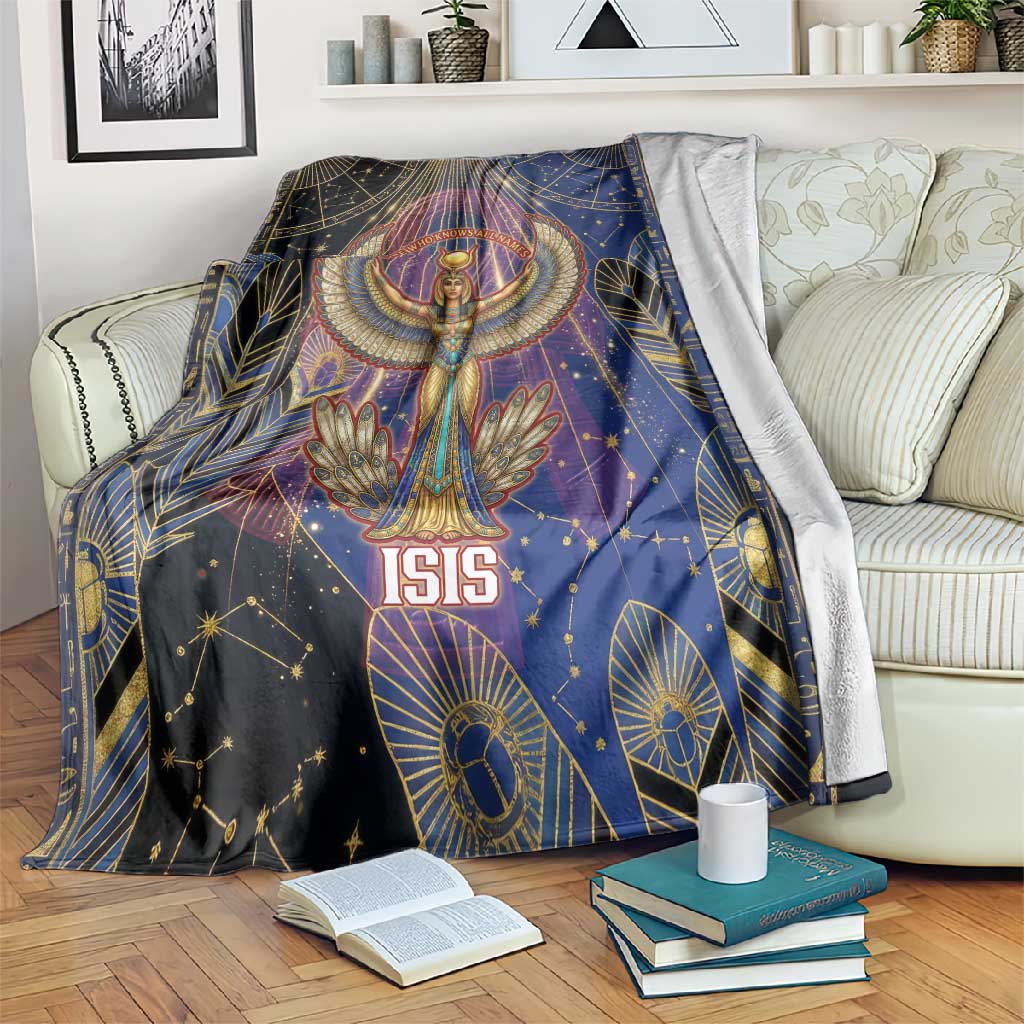 Isis Ankh Symbol Blanket with Celestial Wings in Ancient Egyptian Cosmic