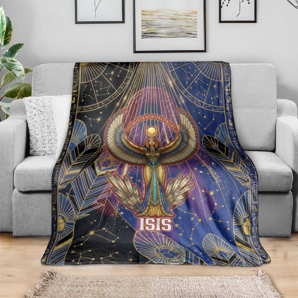 Isis Ankh Symbol Blanket with Celestial Wings in Ancient Egyptian Cosmic