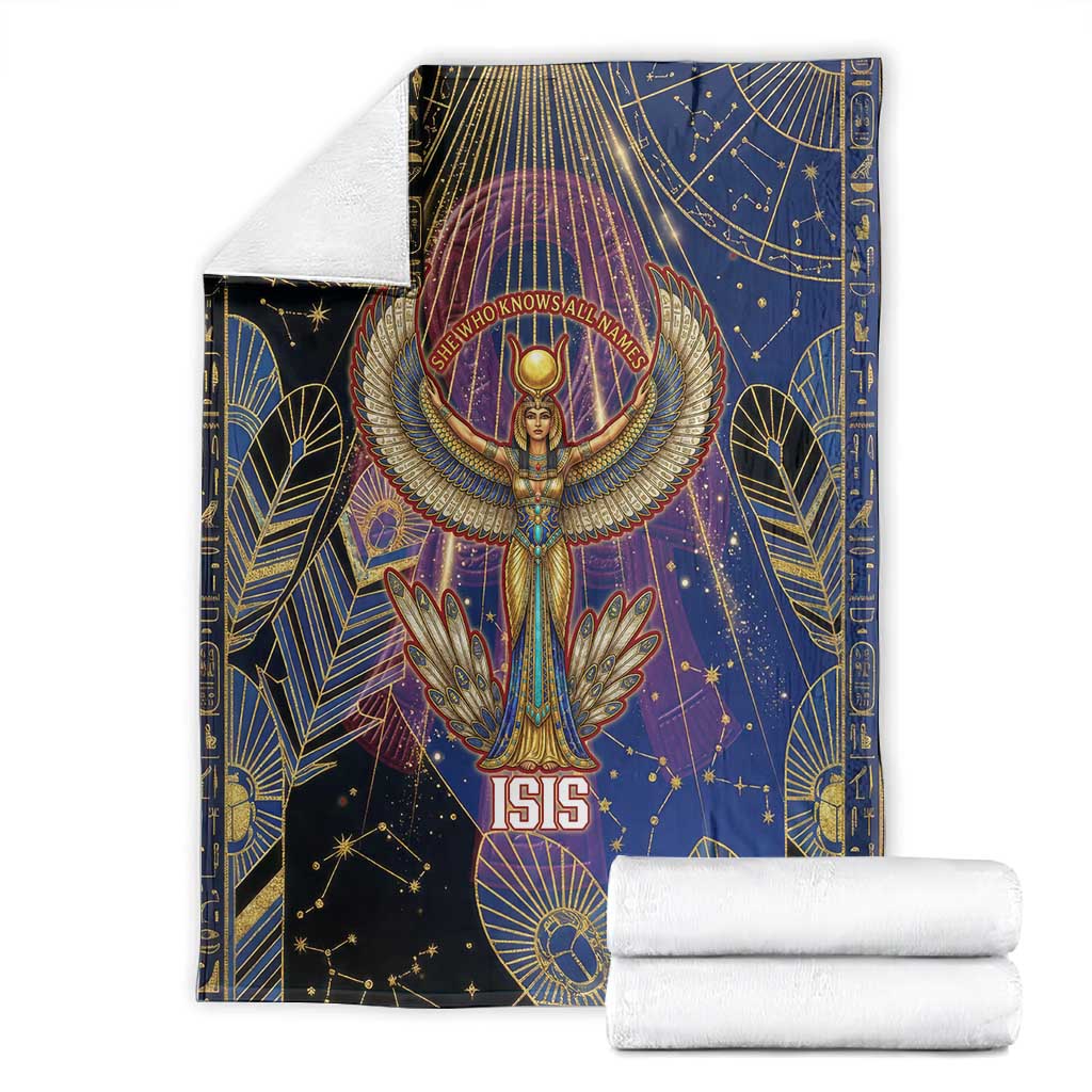 Isis Ankh Symbol Blanket with Celestial Wings in Ancient Egyptian Cosmic