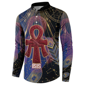 Isis Ankh Symbol Button Sweatshirt with Celestial Wings in Ancient Egyptian Cosmic