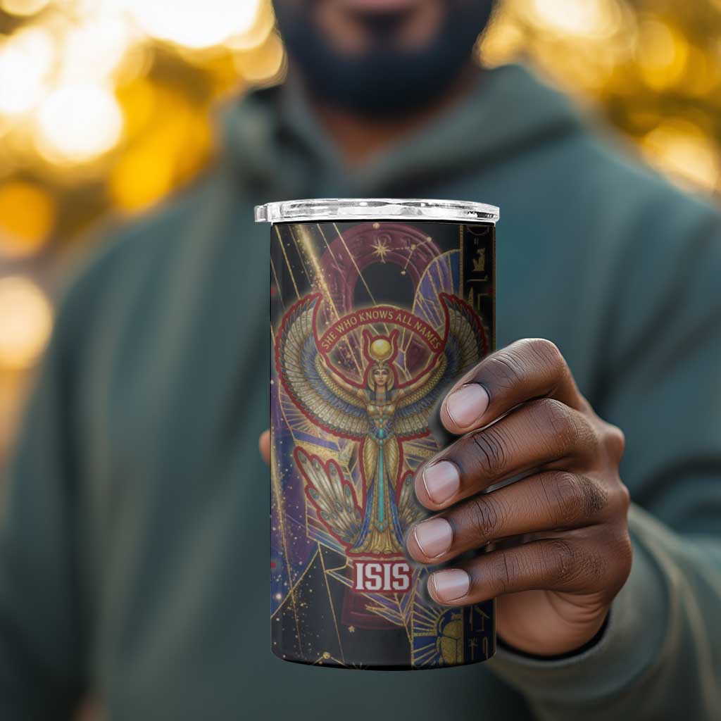 Isis Ankh Symbol 4 in 1 Can Cooler Tumbler with Celestial Wings in Ancient Egyptian Cosmic