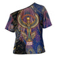 Isis Ankh Symbol Cross Shoulder Shirt with Celestial Wings in Ancient Egyptian Cosmic