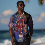 Isis Ankh Symbol Hawaiian Shirt with Celestial Wings in Ancient Egyptian Cosmic
