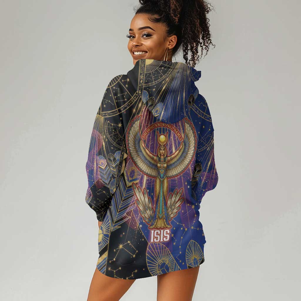 Isis Ankh Symbol Hoodie Dress with Celestial Wings in Ancient Egyptian Cosmic
