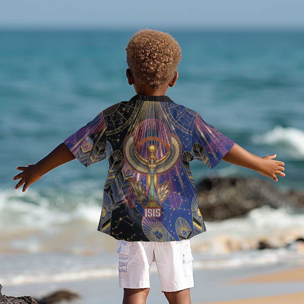 Isis Ankh Symbol Kid Hawaiian Shirt with Celestial Wings in Ancient Egyptian Cosmic