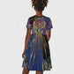 Isis Ankh Symbol Kid Short Sleeve Dress with Celestial Wings in Ancient Egyptian Cosmic