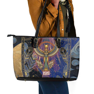 Isis Ankh Symbol Leather Tote Bag with Celestial Wings in Ancient Egyptian Cosmic