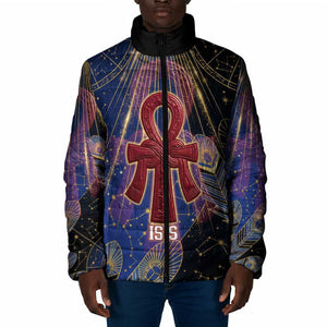 Isis Ankh Symbol Padded Jacket with Celestial Wings in Ancient Egyptian Cosmic