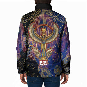 Isis Ankh Symbol Padded Jacket with Celestial Wings in Ancient Egyptian Cosmic