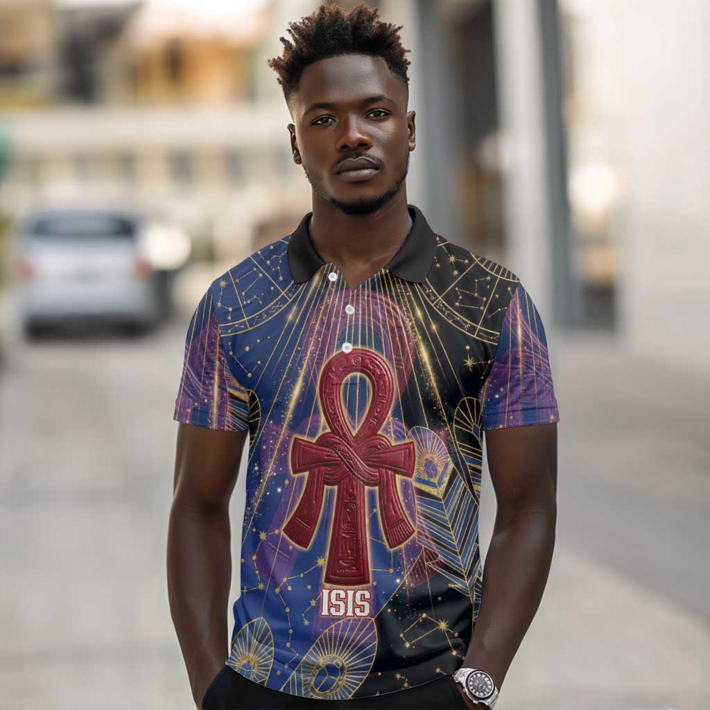 Isis Ankh Symbol Polo Shirt with Celestial Wings in Ancient Egyptian Cosmic