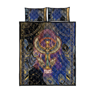 Isis Ankh Symbol Quilt Bed Set with Celestial Wings in Ancient Egyptian Cosmic