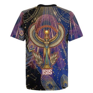 Isis Ankh Symbol Rugby Jersey with Celestial Wings in Ancient Egyptian Cosmic