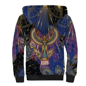 Isis Ankh Symbol Sherpa Hoodie with Celestial Wings in Ancient Egyptian Cosmic