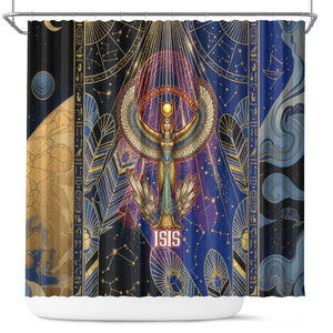 Isis Ankh Symbol Shower Curtain with Celestial Wings in Ancient Egyptian Cosmic
