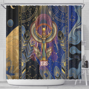 Isis Ankh Symbol Shower Curtain with Celestial Wings in Ancient Egyptian Cosmic