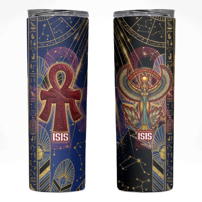 Isis Ankh Symbol Skinny Tumbler with Celestial Wings in Ancient Egyptian Cosmic