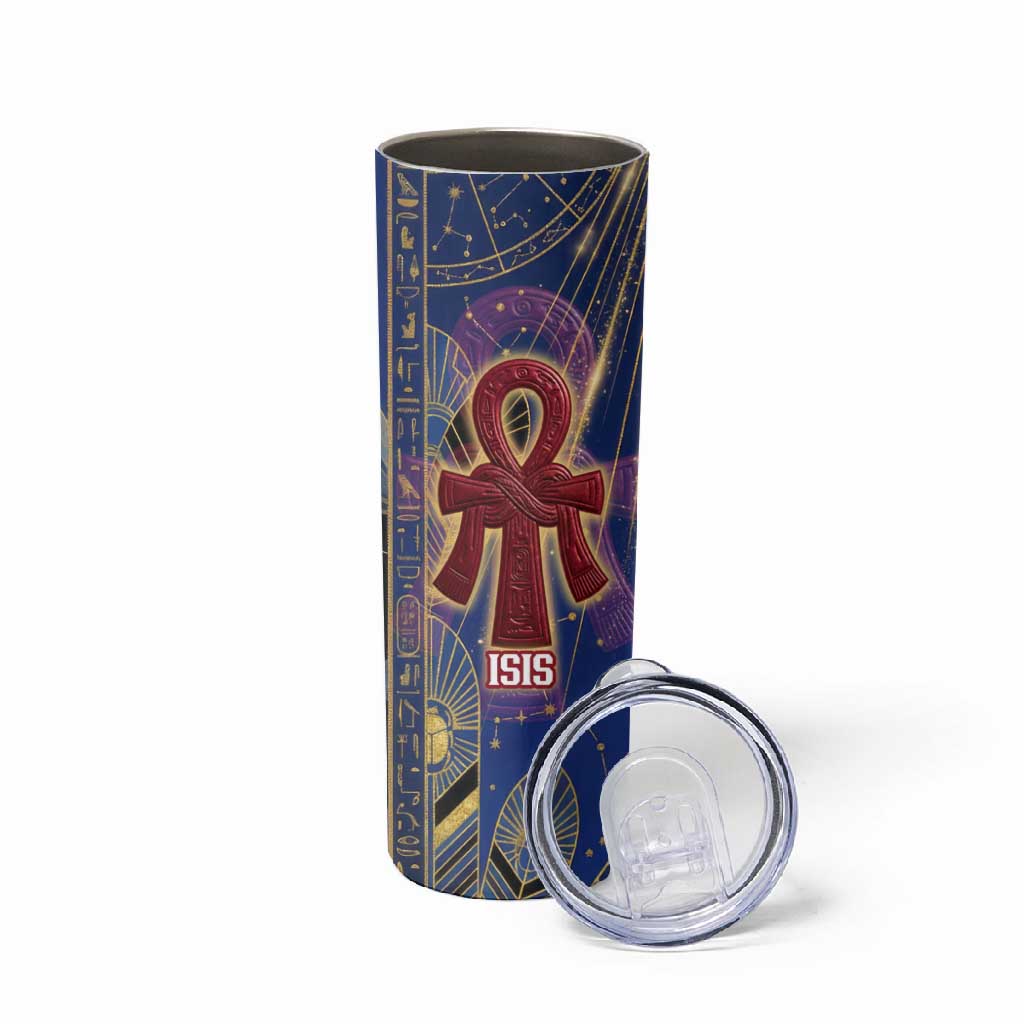 Isis Ankh Symbol Skinny Tumbler with Celestial Wings in Ancient Egyptian Cosmic