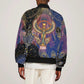 Isis Ankh Symbol Sleeve Zip Bomber Jacket with Celestial Wings in Ancient Egyptian Cosmic