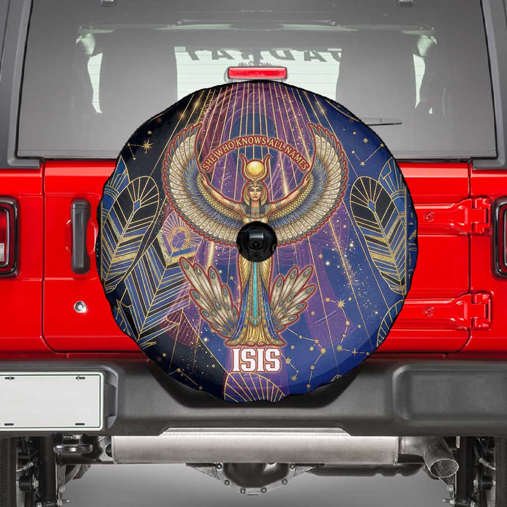 Isis Ankh Symbol Spare Tire Cover with Celestial Wings in Ancient Egyptian Cosmic