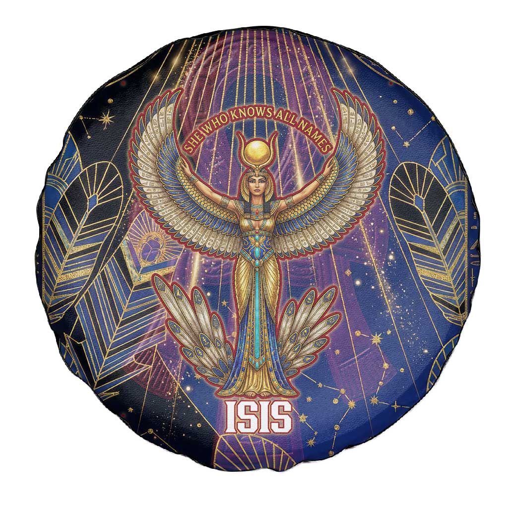 Isis Ankh Symbol Spare Tire Cover with Celestial Wings in Ancient Egyptian Cosmic