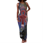 Isis Ankh Symbol Tank Maxi Dress with Celestial Wings in Ancient Egyptian Cosmic