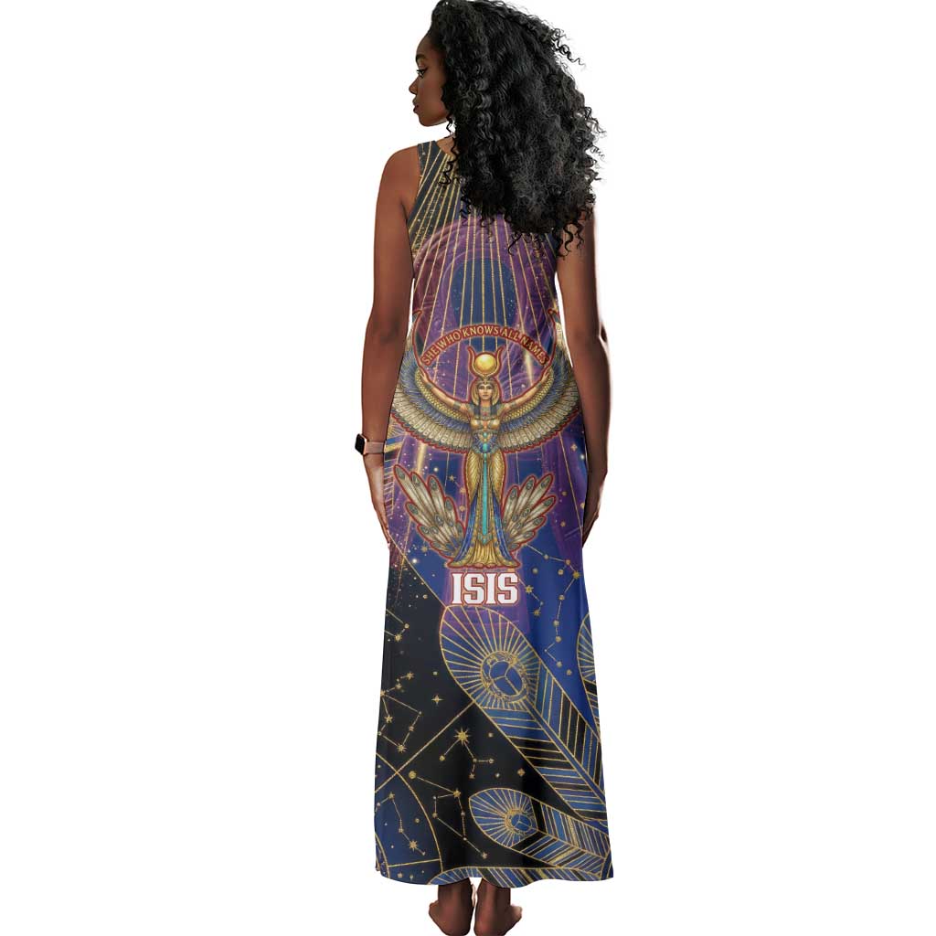 Isis Ankh Symbol Tank Maxi Dress with Celestial Wings in Ancient Egyptian Cosmic