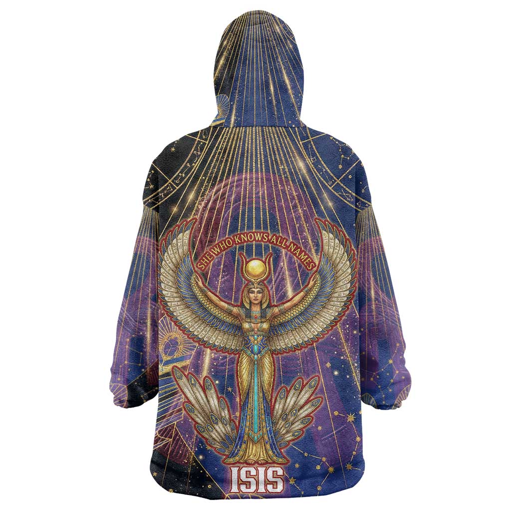 Isis Ankh Symbol Wearable Blanket Hoodie with Celestial Wings in Ancient Egyptian Cosmic