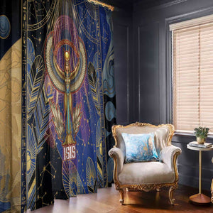 Isis Ankh Symbol Window Curtain with Celestial Wings in Ancient Egyptian Cosmic
