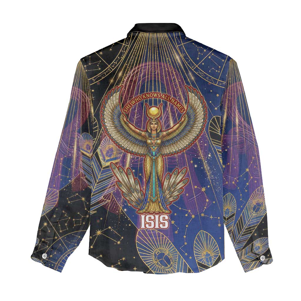 Isis Ankh Symbol Women Casual Shirt with Celestial Wings in Ancient Egyptian Cosmic