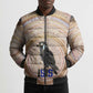 Isis Bomber Puffer Jacket with Falcon Symbol and Sacred Geometry in Egyptian