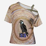 Isis Cross Shoulder Shirt with Falcon Symbol and Sacred Geometry in Egyptian