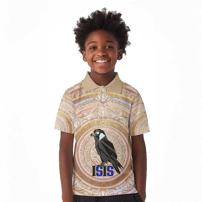 Isis Kid Polo Shirt with Falcon Symbol and Sacred Geometry in Egyptian
